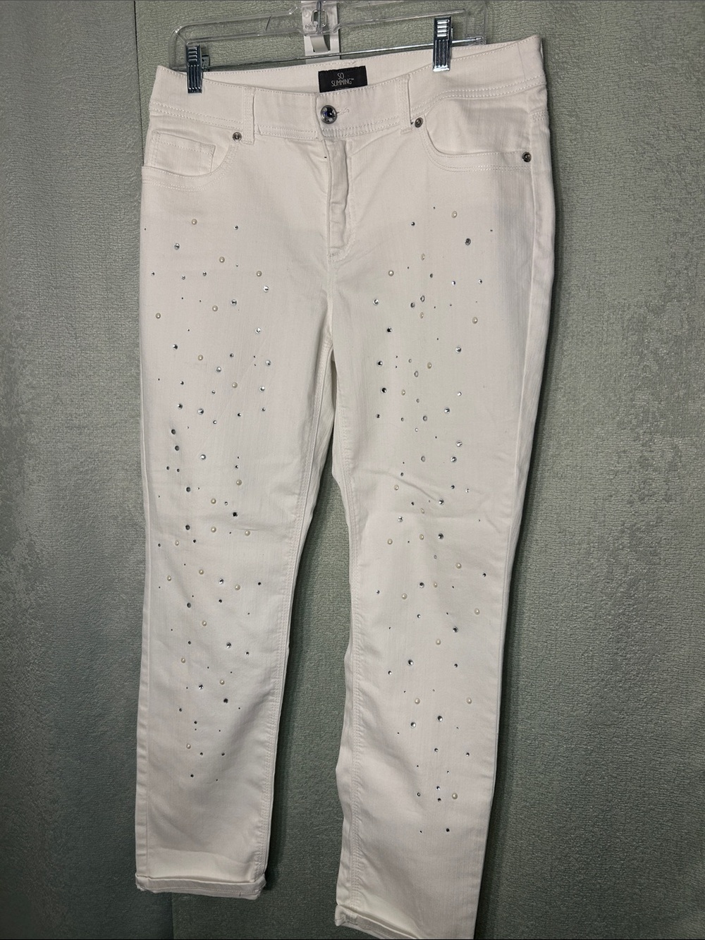 Chico's White Skinny Jeans with Crystal Embellishments
